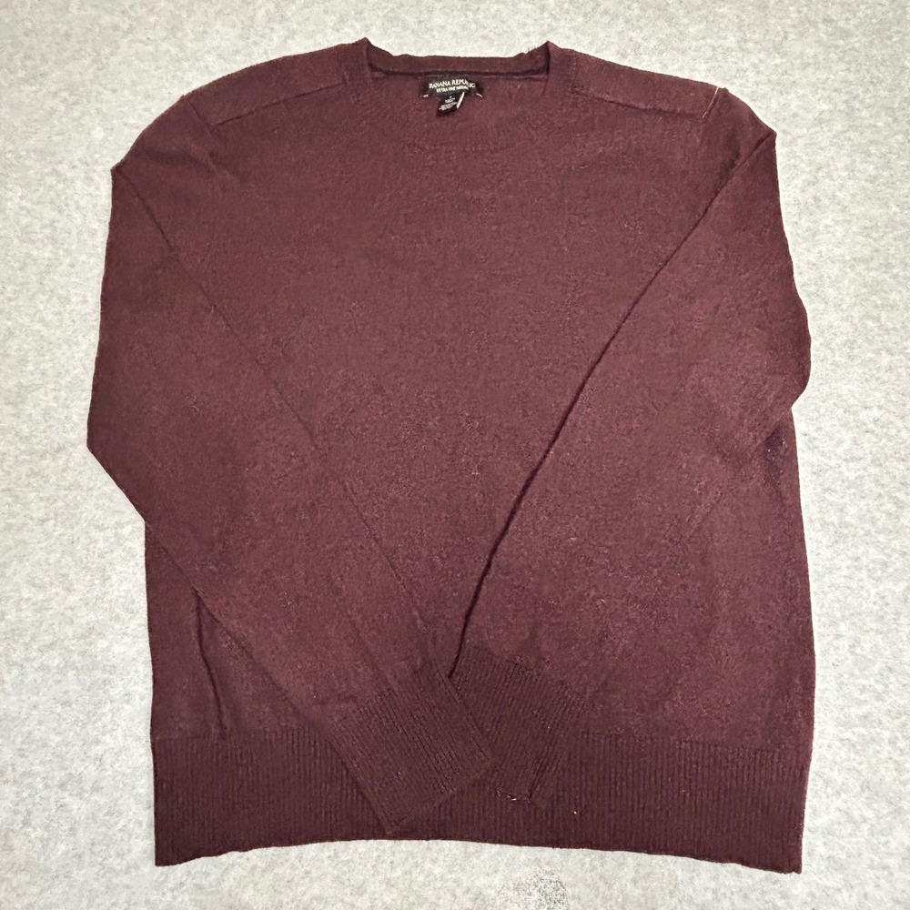 Banana Republic Extra Fine Merino Wool Sweater Mens L Crew Neck Heather Burgundy